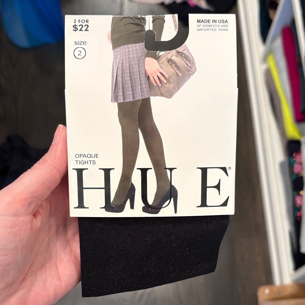 Hue opaque non control top tights- size 2- NWT